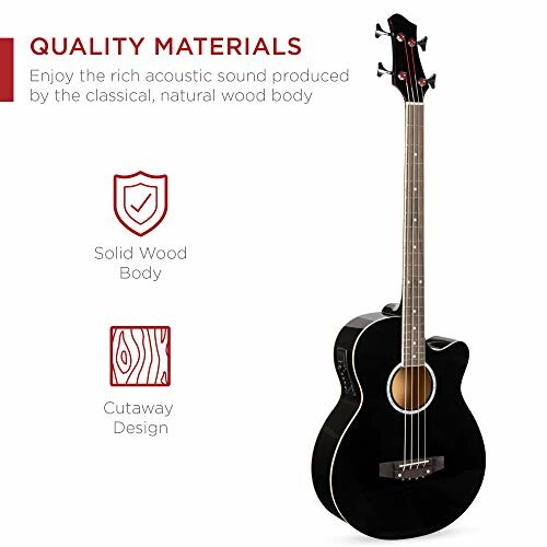 Acoustic bass guitar with solid wood body and cutaway design.