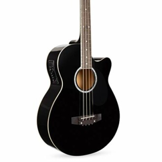 Black acoustic bass guitar with cutaway design.