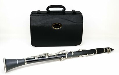 Black clarinet with carrying case.