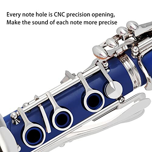 Close-up of a clarinet with CNC precision note holes and keys.