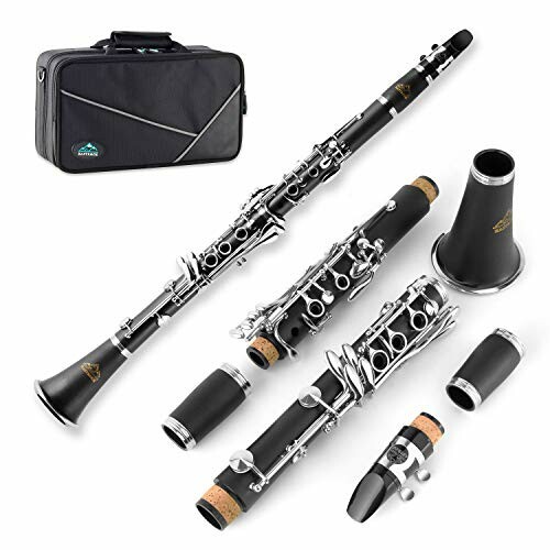 Clarinet set with case including various parts and accessories.