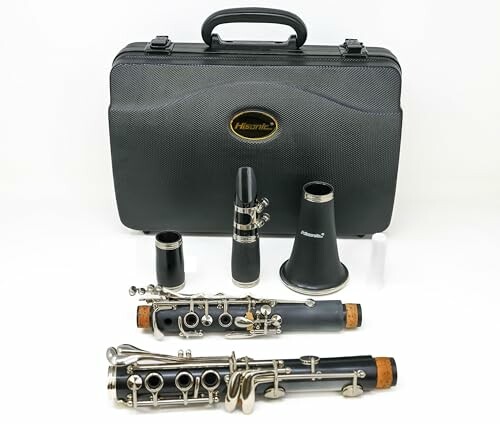 Clarinet parts and case on display.