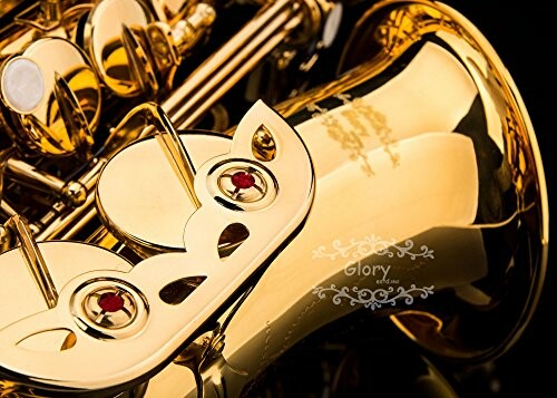 Close-up of a golden saxophone with intricate details.