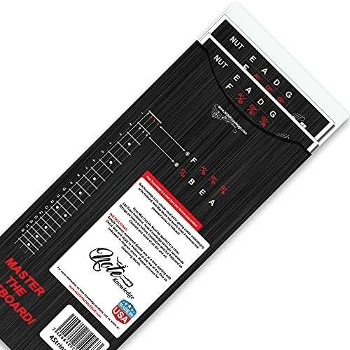 Guitar fretboard chart with tuning notes and instructions.