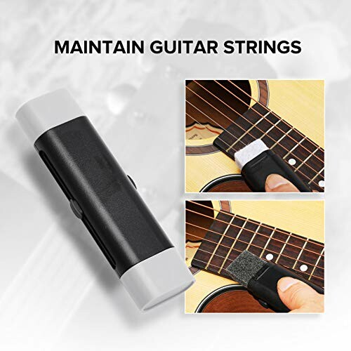 Guitar string maintenance tool with cleaning pads.